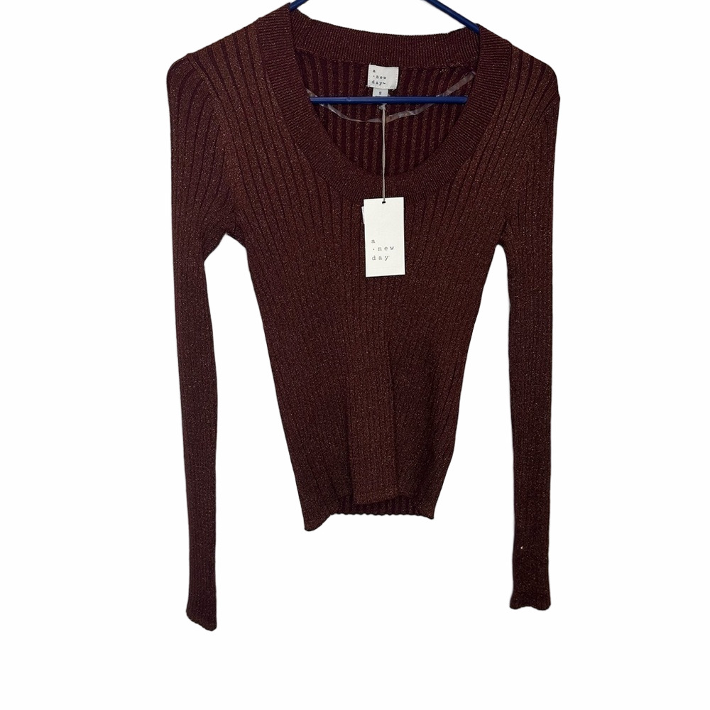 NWT A New Day Burgundy Brown Shimmer Sweater Size Small